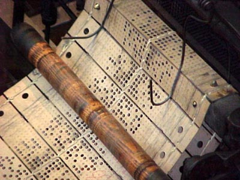 A feed of punched cards for a Jacqaurd Loom
